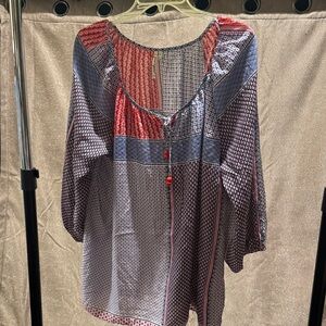 Grand & Greene Red and Blue Patterned Blouse